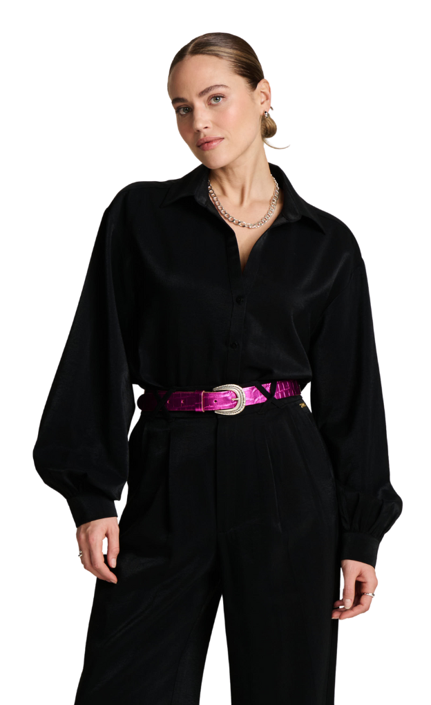 POM Amsterdam_ Violet Shimmer Black Blouse_black_shimmery_stylish_trendy_blouse