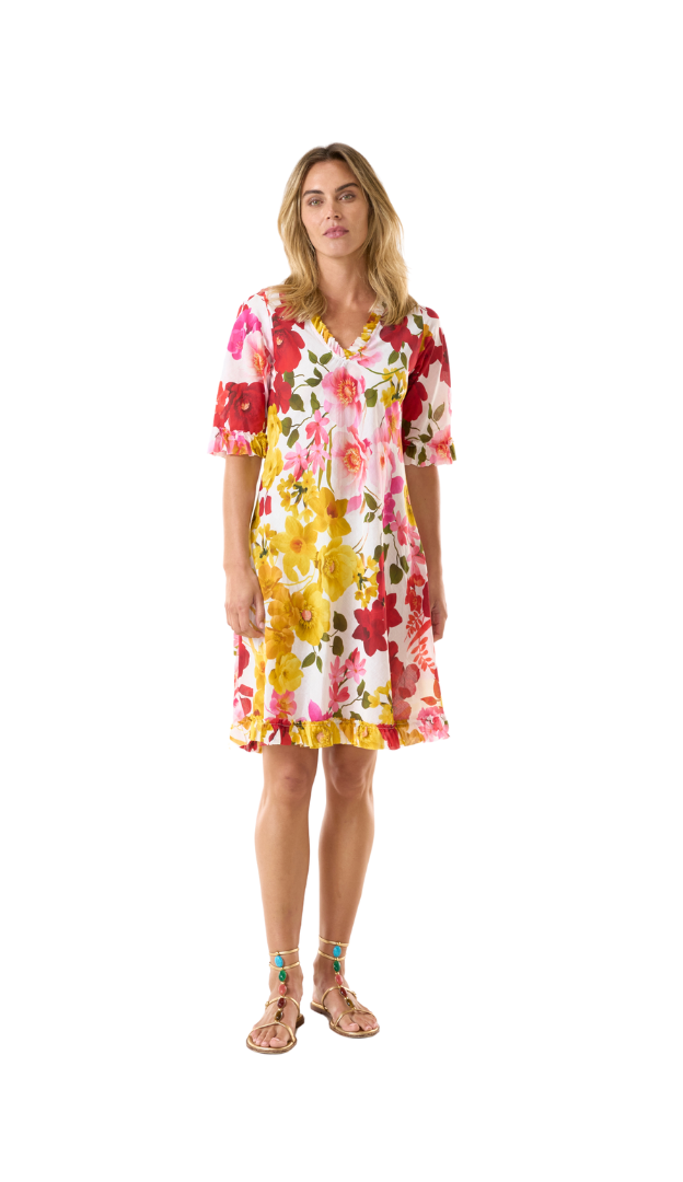 Middy Indi Dress- Flamenco Yellown - ONESEASON - light_yellow_cotton_short_dress