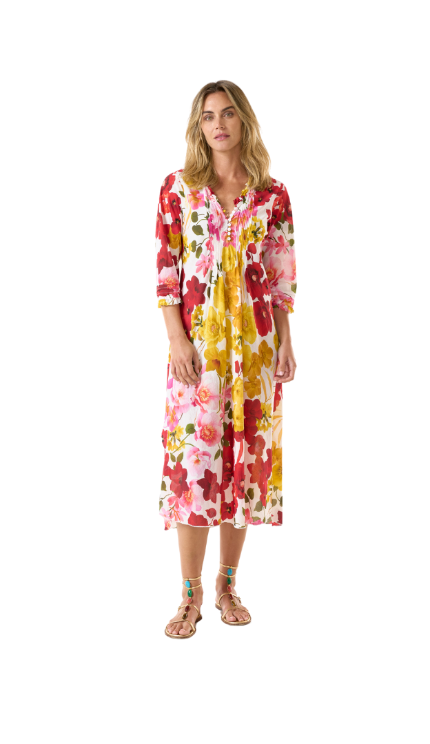 Long Poppy Dress - Flemenco Yellow - ONESEASON - colourful_pink_yellow_long_dress