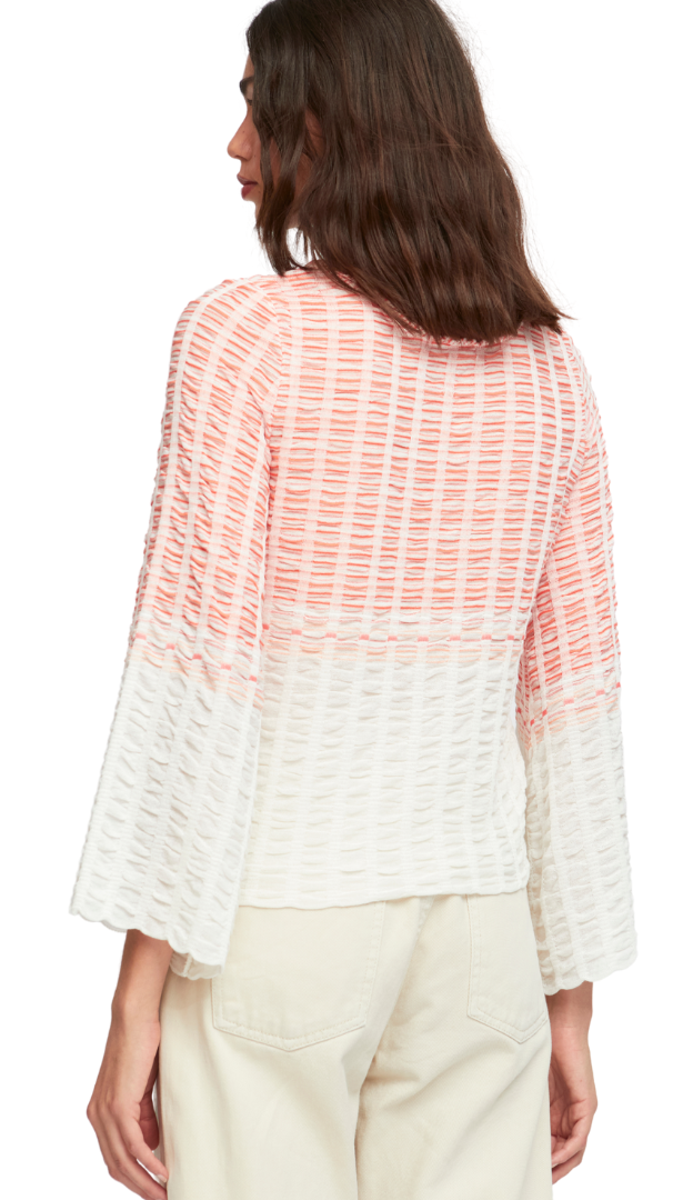 Aldomartins - Otos Coral Top - Aldomartins - pink_white_cotton_textured_top