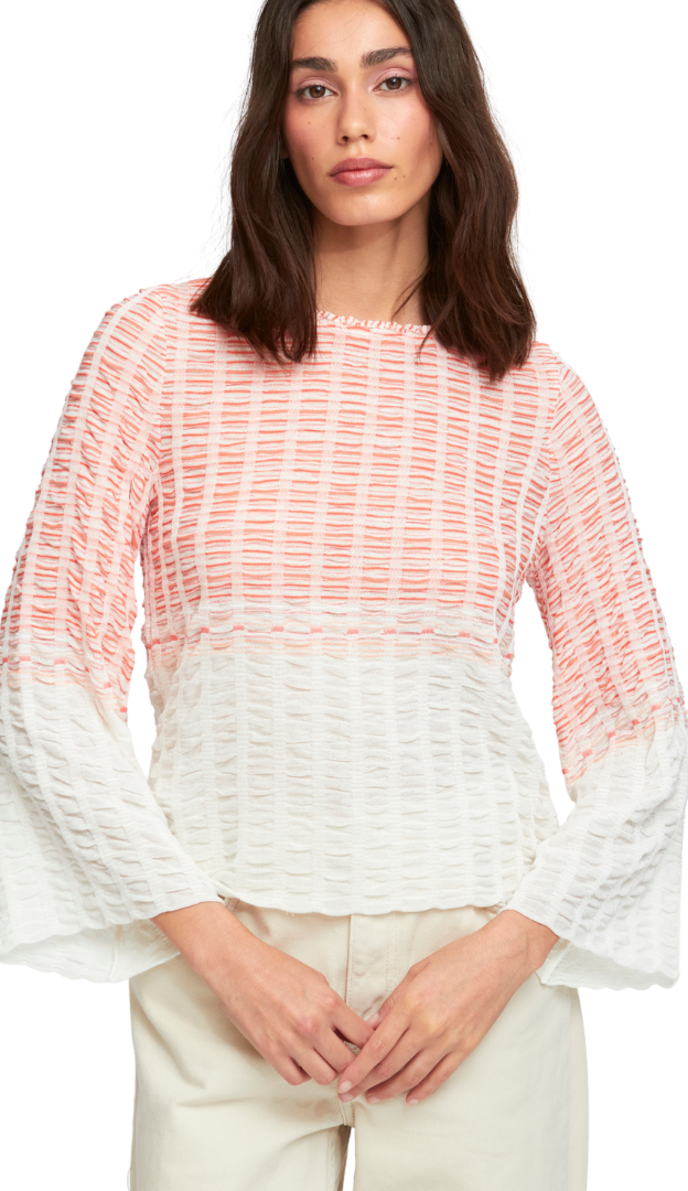 Aldomartins - Otos Coral Top - Aldomartins - pink_white_cotton_textured_top