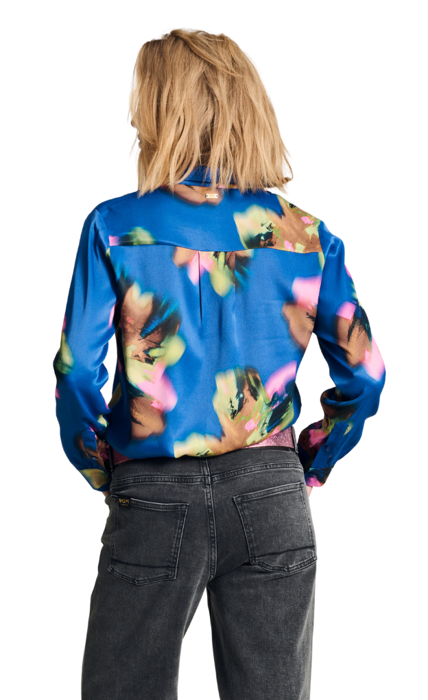 POM Amsterdam_Mila Satin Butterfly Blue Blouse_blue_butterfly_stylish_print_blouse