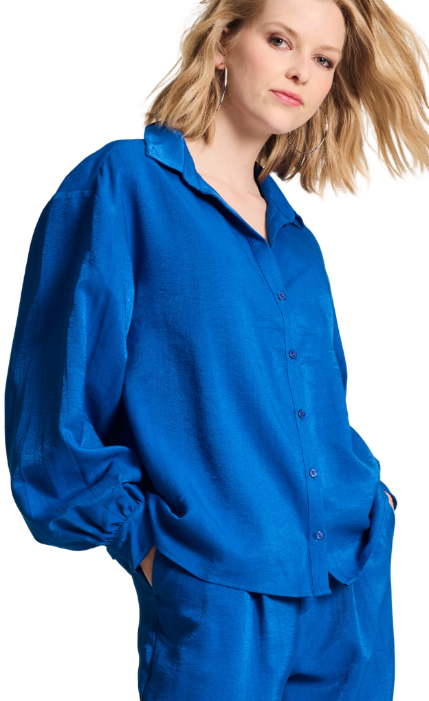 POM Amsterdam_Violet Shimmer Blue Blouse_blue_button_up_stylish_blouse