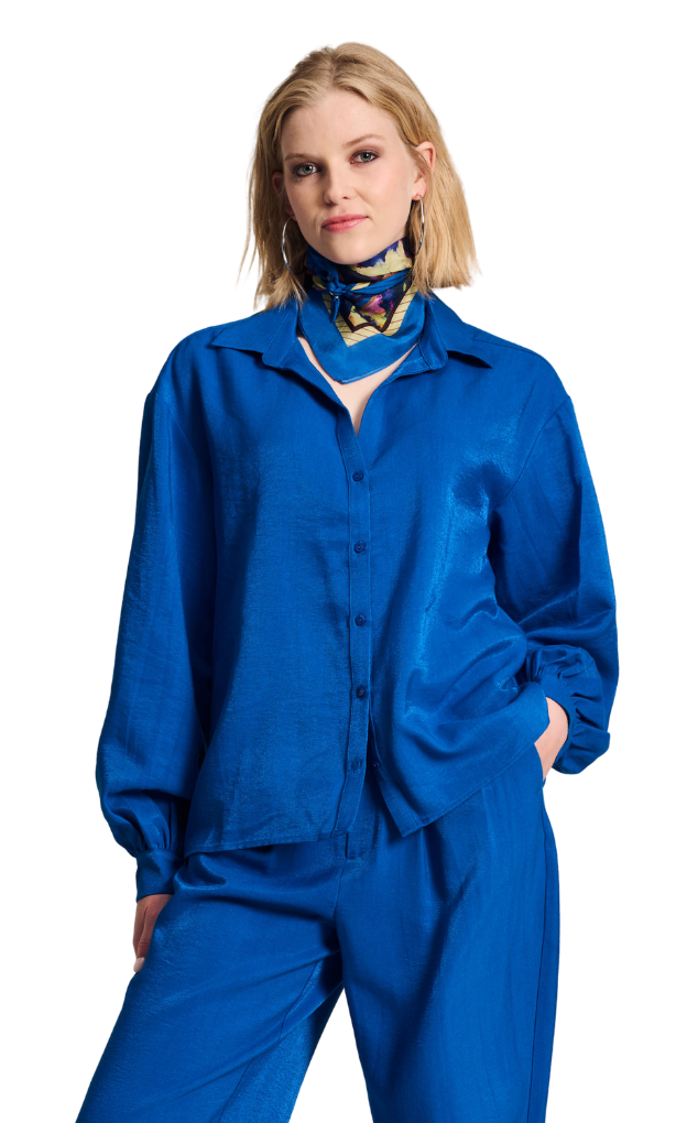 POM Amsterdam_Violet Shimmer Blue Blouse_blue_button_up_stylish_blouse